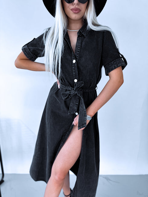 Tumši pilka, džinsinė suknelė M041 "OMRY"